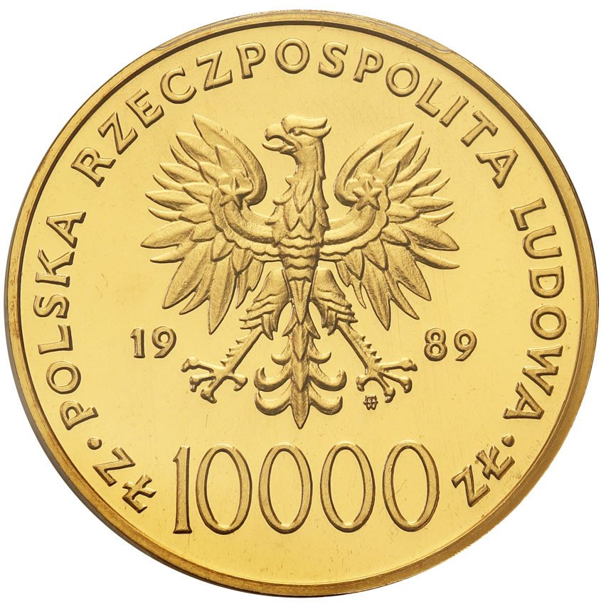 PRL. 10.000 złotych 1989 Jan Paweł II kratka PCGS MS69 (MAX)